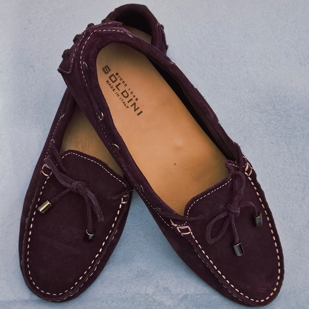 NWOB SOLDINI 1945 Made in Italy Plum/Deep Purple Suede Driving Loafers W's 7.5